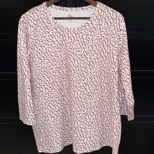 Kim Rogers Perfectly Soft Pink White Leopard 2X Women's Shirt 3/4 Sleeve Cotton